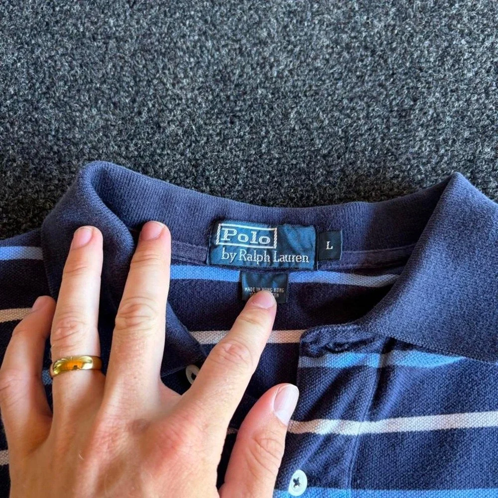 Polo Ralph Lauren Y2K Striped Polo Shirt Navy Men's Large